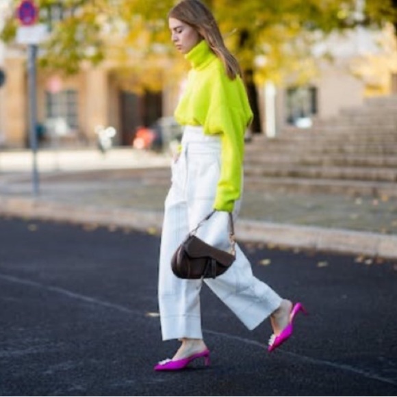 Neon green chunky knit sweater waffle neck size M - Picture 5 of 12